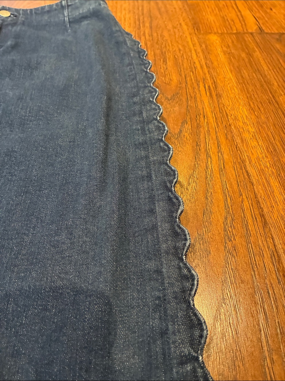 Maeve Dark Blue Denim Pencil Skirt with Scalloped Side Trim - Picture 2 of 11